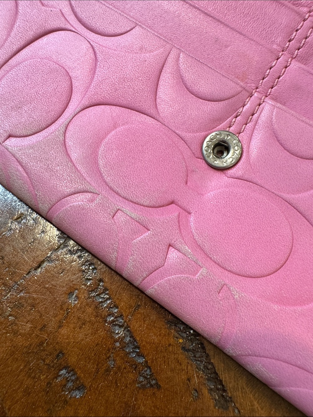Coach Pink Signature Leather Continental Wallet with Orange Trim - Picture 14 of 14